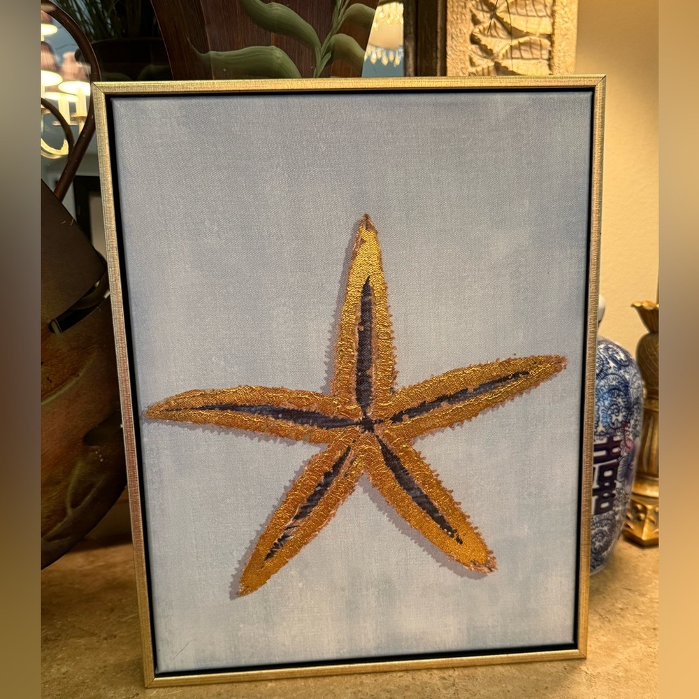 Elegant Textured Starfish Canvas in a Gold Frame